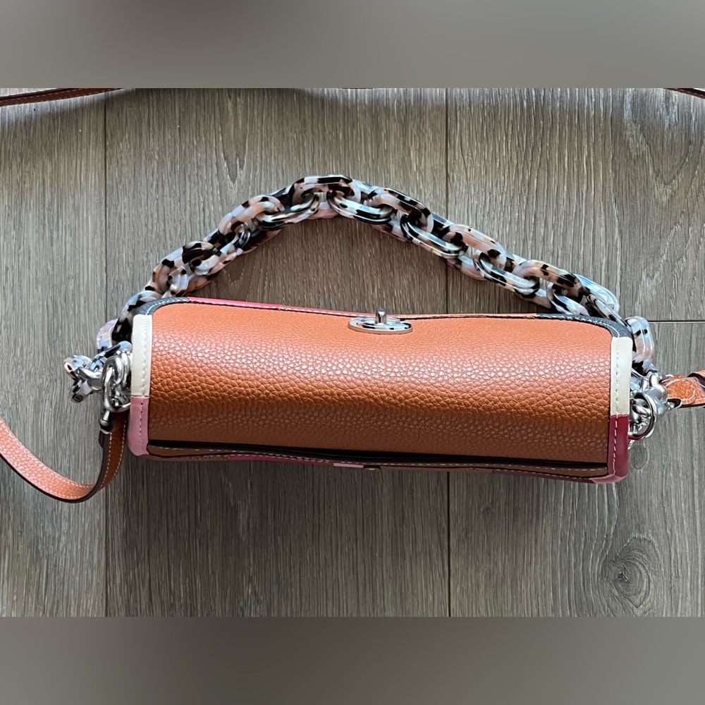 Coach Pebbled Leather Colorblock Saddle Crossbody Bag - Brown/Pink - Picture 5 of 15